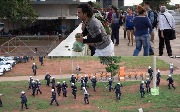  Manifestante joga pequi contra policiais militares 