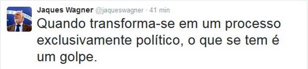 Ministro Jaques Wagner comentou na sua conta do Twitter (Crédito: Internet)