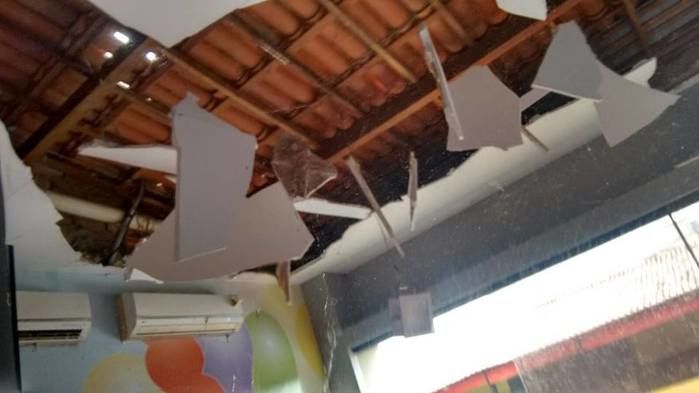Teto de escola destruído após ventania (Crédito: Reprodução)