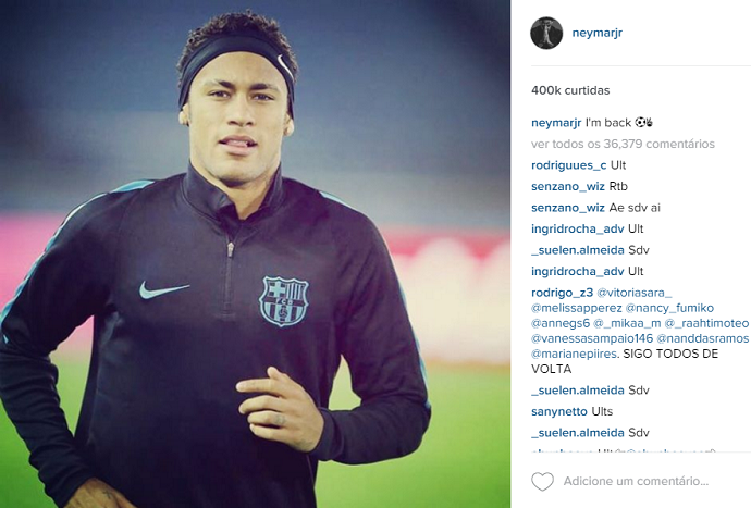 Neymar publica volta em foto no Instagram (Crédito: Reprodução)
