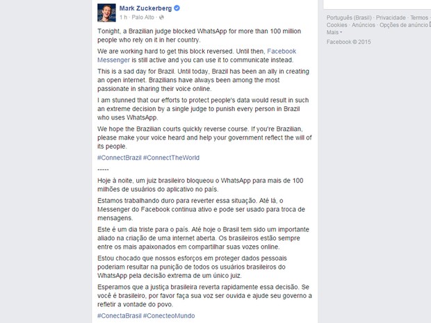 Mark Zuckerberg (Crédito: Reprodução/Facebook)