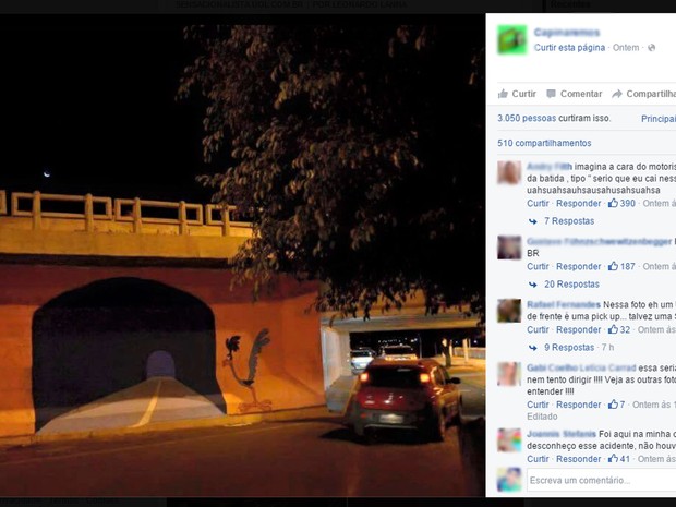 Foto da pintura em parede de ponte viralizou nas redes sociais (Crédito: Reprodução/Facebook)