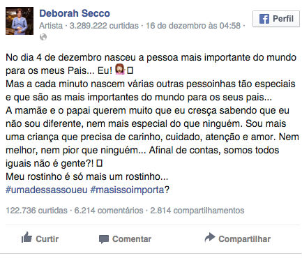 Post Debora Secco (Crédito: Reprodução / Facebook)