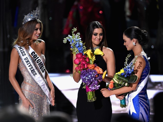 Ariadna Gutiérrez, Paulina Veja e Pia Alonzo Wurtzbach no Miss Universo em Las Vegas (Crédito: AFP )