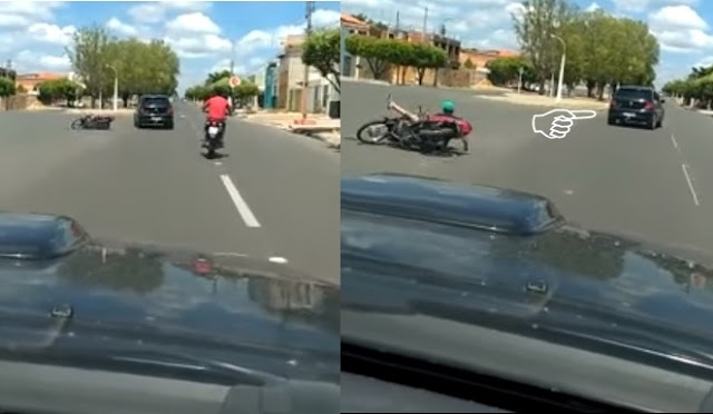 Momento em que motociclista é derrubado (Crédito: Reprodução)