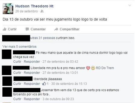 Acusado faz publicações no Facebook de dentro da cadeia (Crédito: Reprodução)