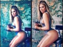 Khloe Kardashian exibe foto sensual com e sem retoque