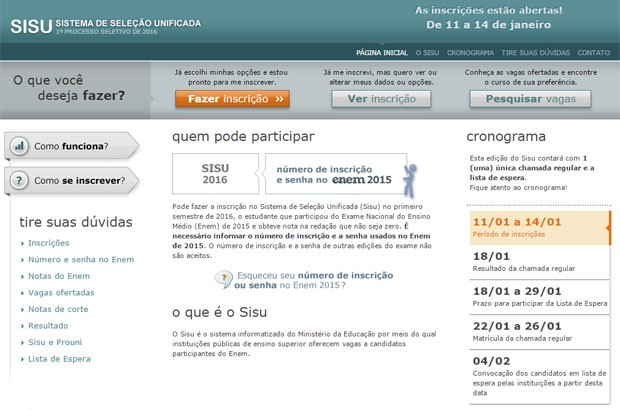 Sisu abriu vagas para inscrição nesta segunda (Crédito: Reprodução)