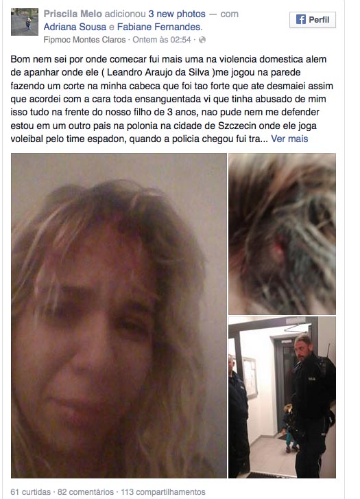 Relato foi feito por Priscila no facebook (Crédito: Facebook/Reprodução)