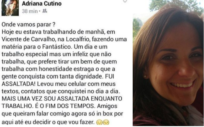 Adriana Cutino relata assalto pelo facebook