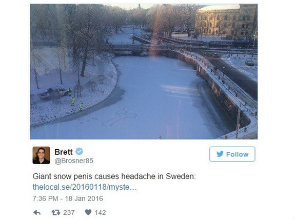 Desenho de um pênis na neve gera polêmica