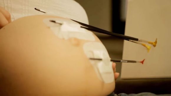 Pincéis prontos na barriga da gestante