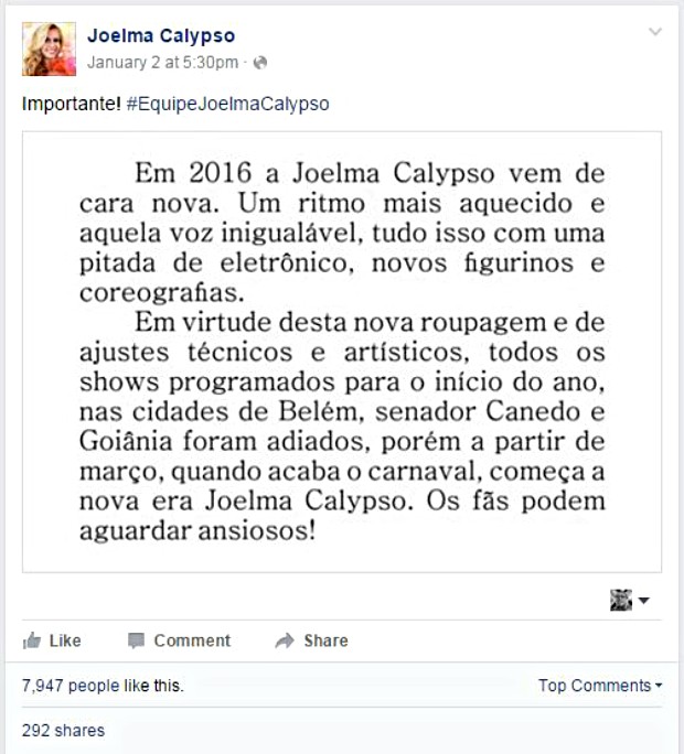 Comunicado Joelma (Crédito: Reprodução)