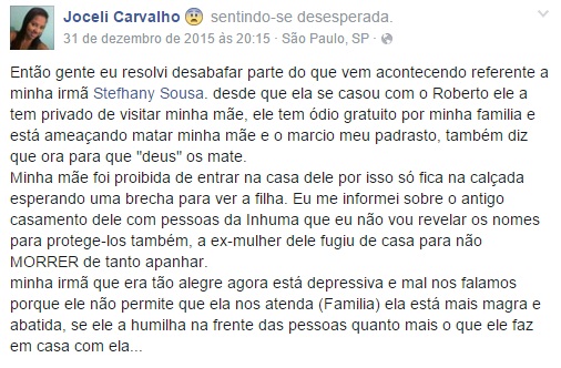 Post Joceli Carvalho (Crédito: Reprodução/Facebook)