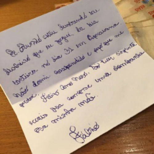 Bilhete deixado pelo ladrão (Crédito: reprodução)