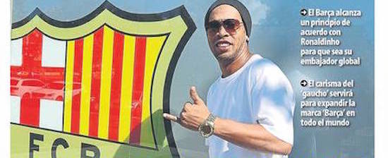 Ronaldinho faz acordo com Barcelona para título de embaixador