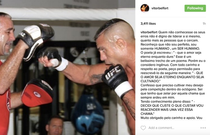 Publicação de Vitor Belfort (Crédito: Reprodução)