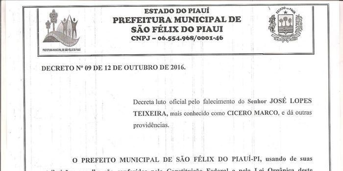 Prefeitura Municipal decreta luto pelo falecimento de Cicero Marco