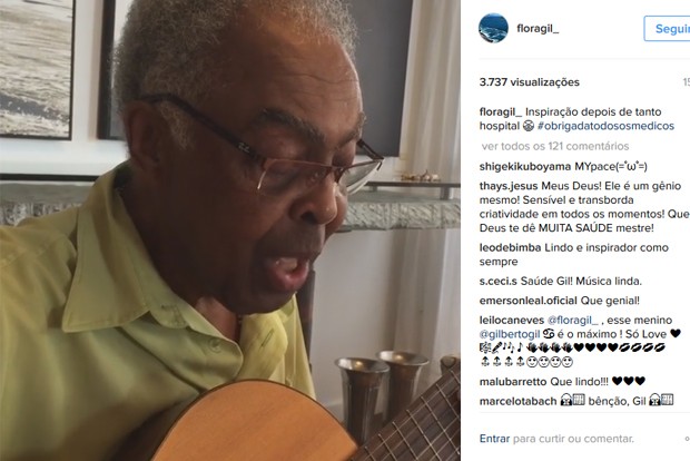 Gil canta música para sua médica em vídeo publicado pela mulher dele, Flora (Crédito: Reprodução)