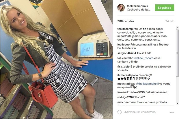 Thalita Zampirolli posta foto em cabine eleitoral e fãs a criticam (Crédito: Reprodução/Instagram)