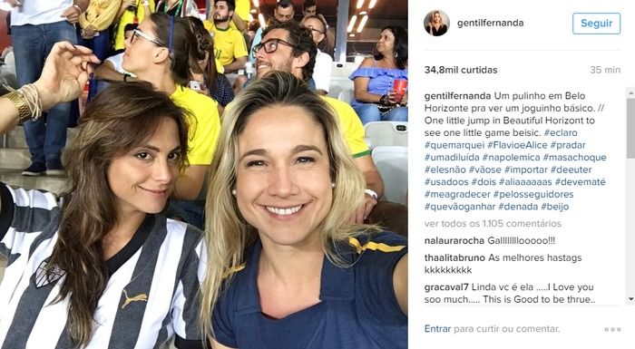 Fernanda Gentil com a namorada Priscila Montadon em jogo no Mineirão
