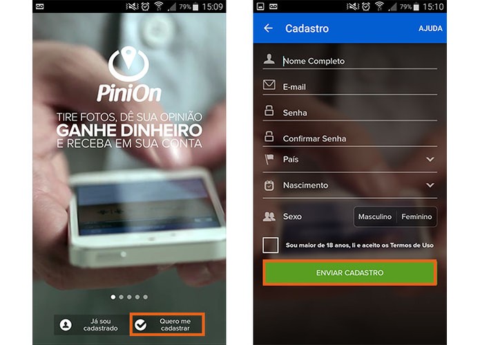Faça o cadastro com suas informações pessoais no PiniOn (Crédito: Reprodução/Barbara Mannara)
