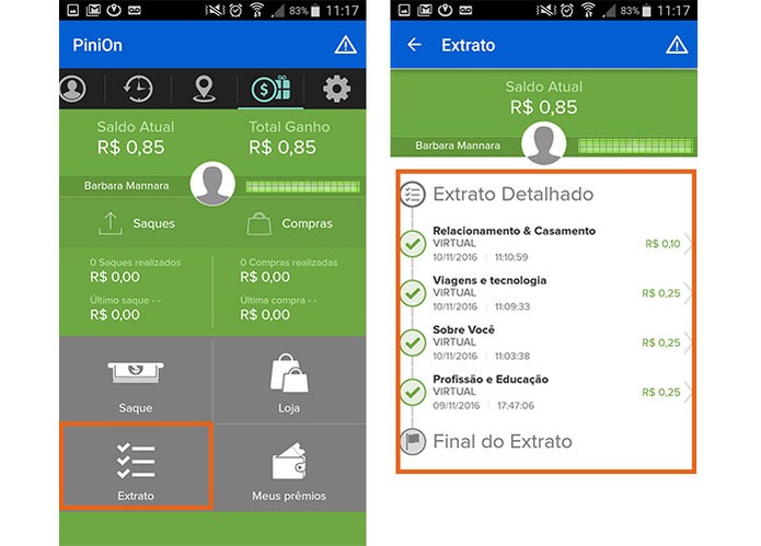 Confira seu extrato completo no PiniOn (Crédito: Reprodução/Barbara Mannara)