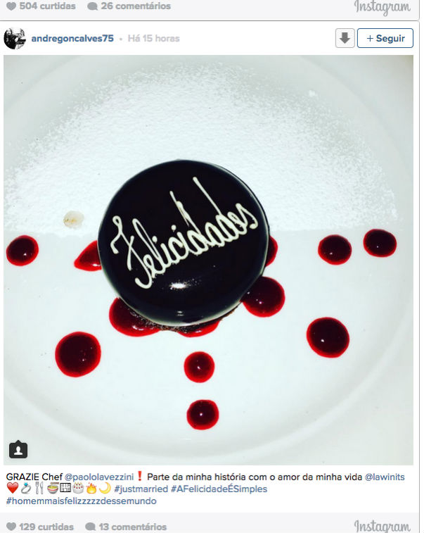 Post de André Gonçalves no Instagram nesta quinta-feira