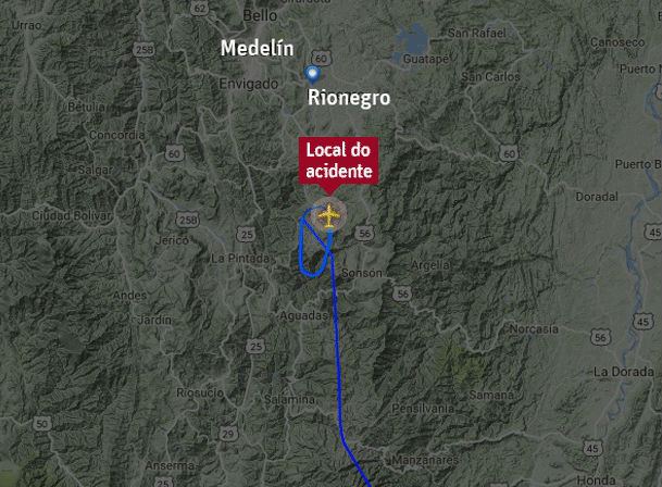 Trajeto da aeronave Avro RJ85 (Crédito: Folhapress)