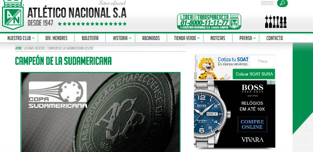 Site do Atletico Nacional (Crédito: Reprodução)