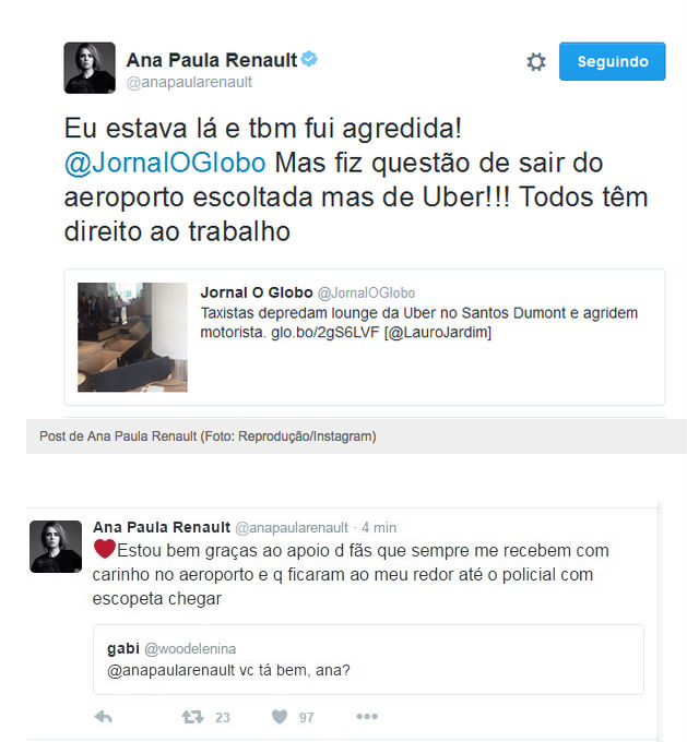Ana Paula Renault diz ter sido agredida por taxistas em aeroporto (Crédito: AgNews)