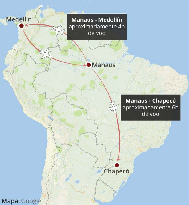 Trajeto a ser percorrido pelas três aeronaves (Crédito: Reprodução)