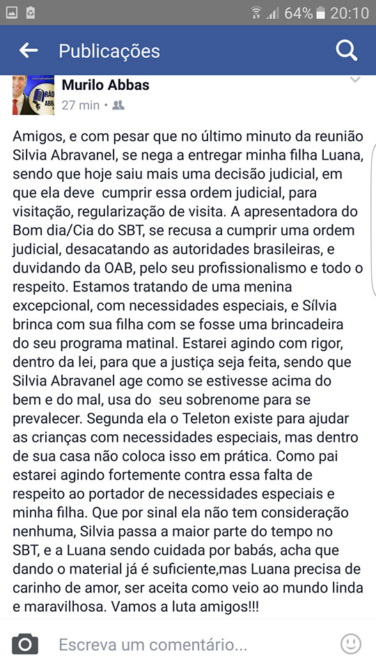 Post do ex-marido de Silvia Abravanel