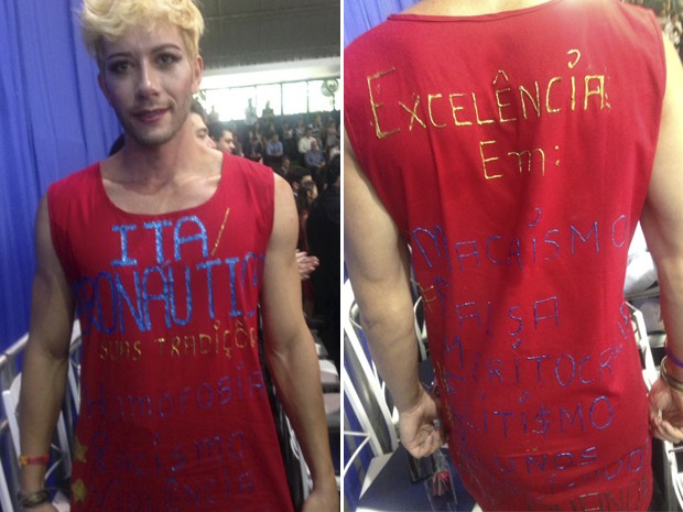 Aluno homossexual levava palavras de protesto chamando o ITA de machista e elitista (Crédito: Arquivo Pessoal)