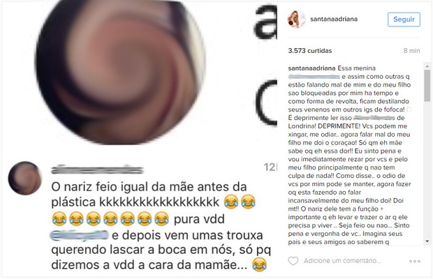 Adriana ficou bastante irritada com uma seguidoa (Crédito: Reprodução)