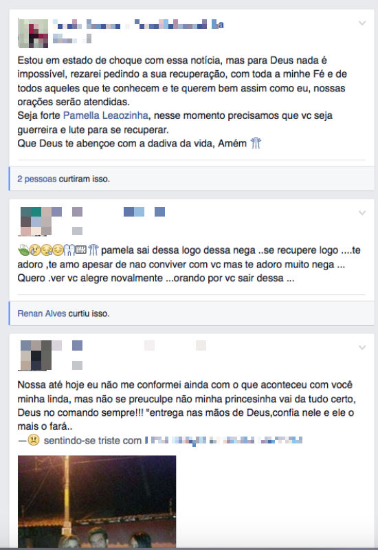 Amigos da vítima deixam mensagem de apoio em sua página no Facebook (Crédito: Reprodução/Facebook)