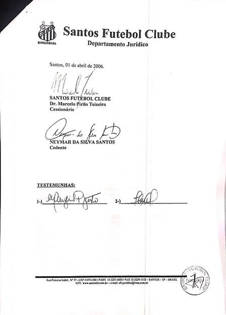 Contrato de Neymar com o Santos (Crédito: Reprodução/Instagram)