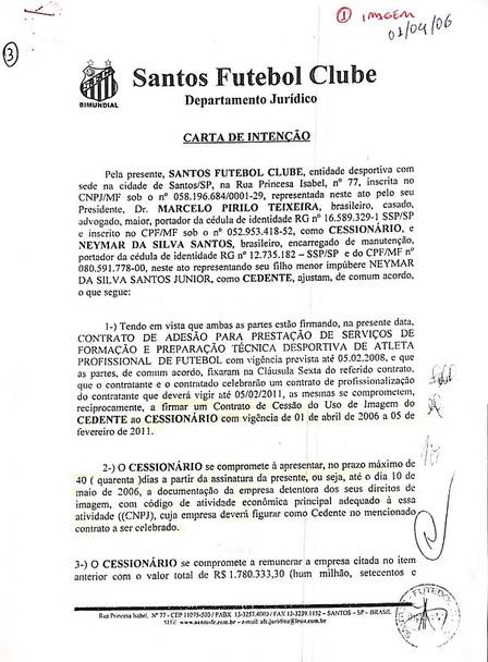 Contrato de Neymar com o Santos (Crédito: Reprodução/Instagram)