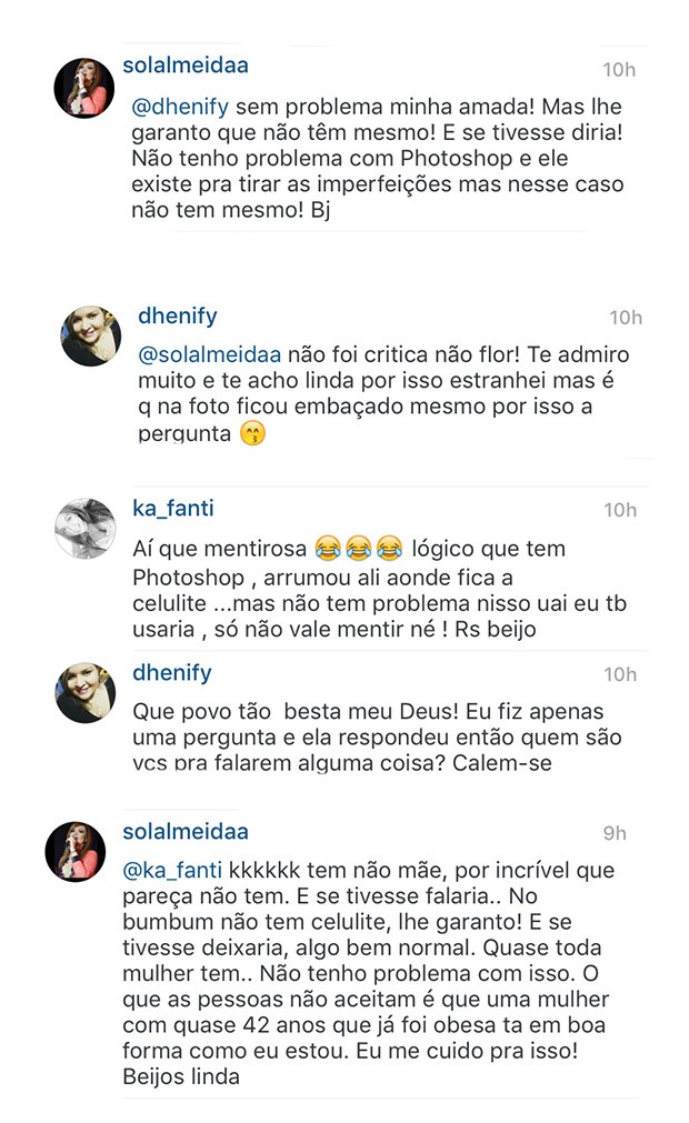 Solange Almeida responde seguidores (Crédito: Reprodução)