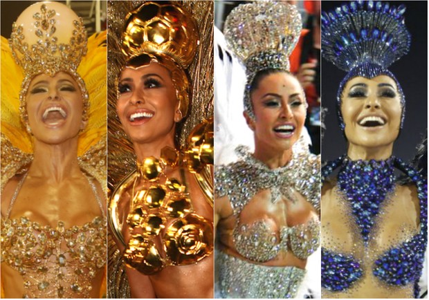 As fantasias de Sabrina Sato nos carnavais de 2016, 2014 e 2013: achou algum detalhe parecido? (Crédito: Reprodução)