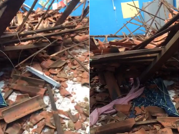 Teto da escola municipal Gonçala das Neves Pereira desabou