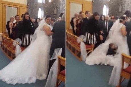 Menino pula em vestido de noiva da tia e vídeo viraliza na web (Crédito: Reprodução)