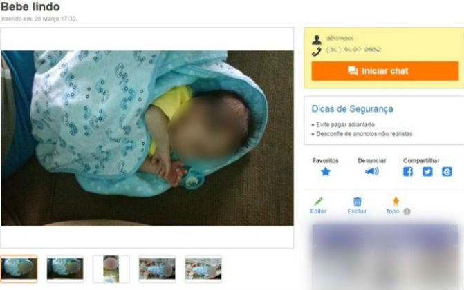 Bebê foi posto a venda em site
