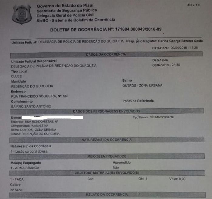 Jovem prestou Boletim de Ocorrência