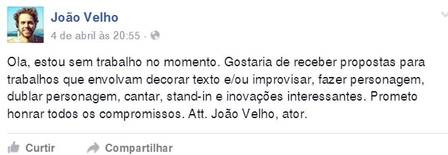 Postagem de João Velho (Crédito: Divulgação)