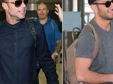 Com chinelo, Ricky Martin desembarca em SP com namorado bonitão