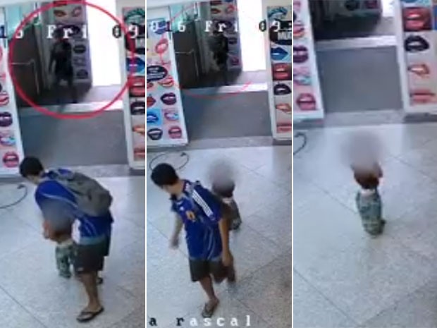 Câmera mostra criança sendo abandonada no Shopping Rio Sul (Crédito: Reprodução)