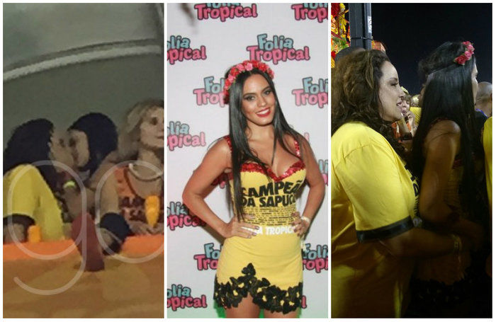 Elas foram fotografadas dando um beijo no carnaval