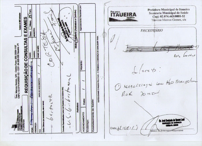 Receituários e carimbos assinadas por enfermeiros de Itaueira