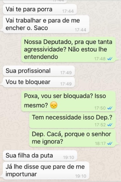 Conversa da ativista com o deputado (Crédito: Reprodução)